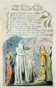 歌のイノセンス、1789年からの古代の吟遊詩人の声（紙にトイレで手描きのレリーフエッチング） 作： William Blake